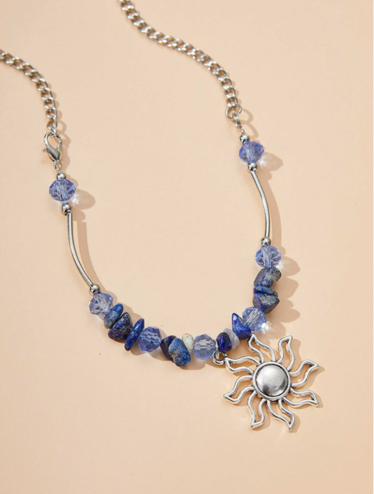Blue Stone Sun Pendant Necklace