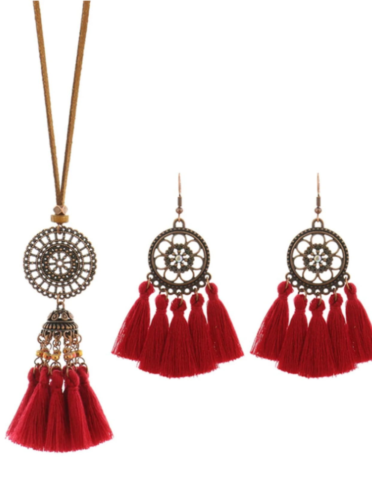 Red Charm Necklace & Earrings