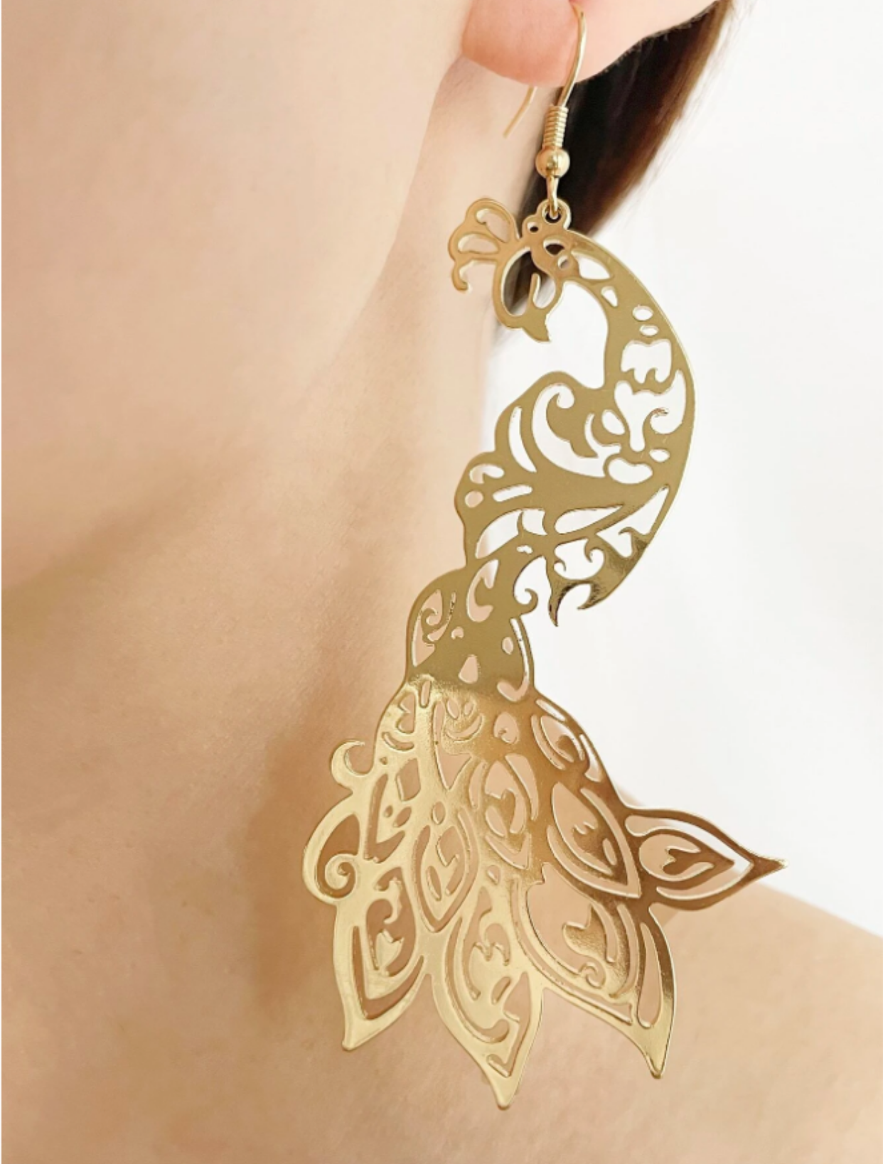 Gold Hollow Out Peacock Earrings