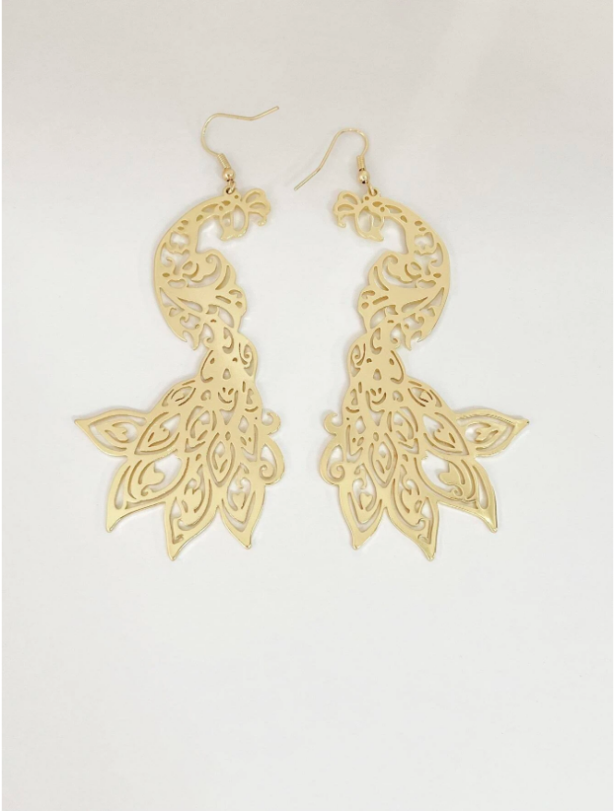 Gold Hollow Out Peacock Earrings