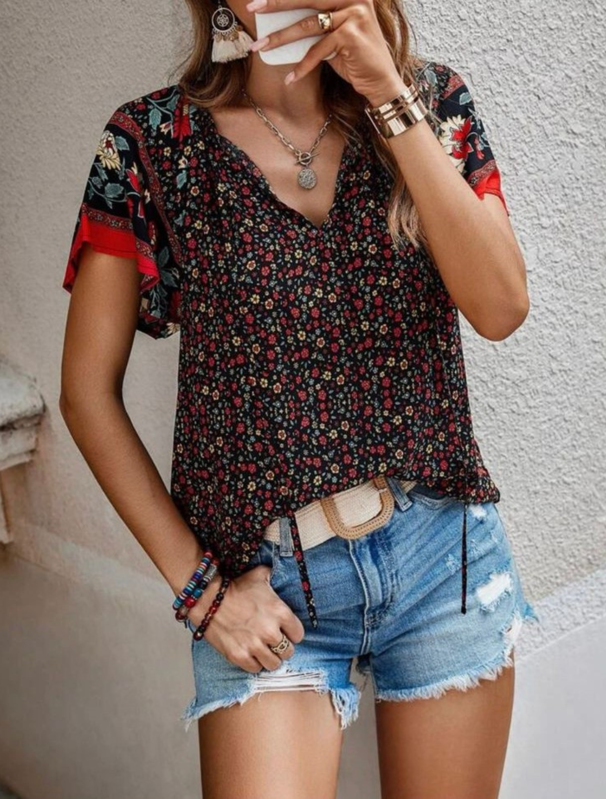 Ditsy Floral Dolman Sleeve Blouse
