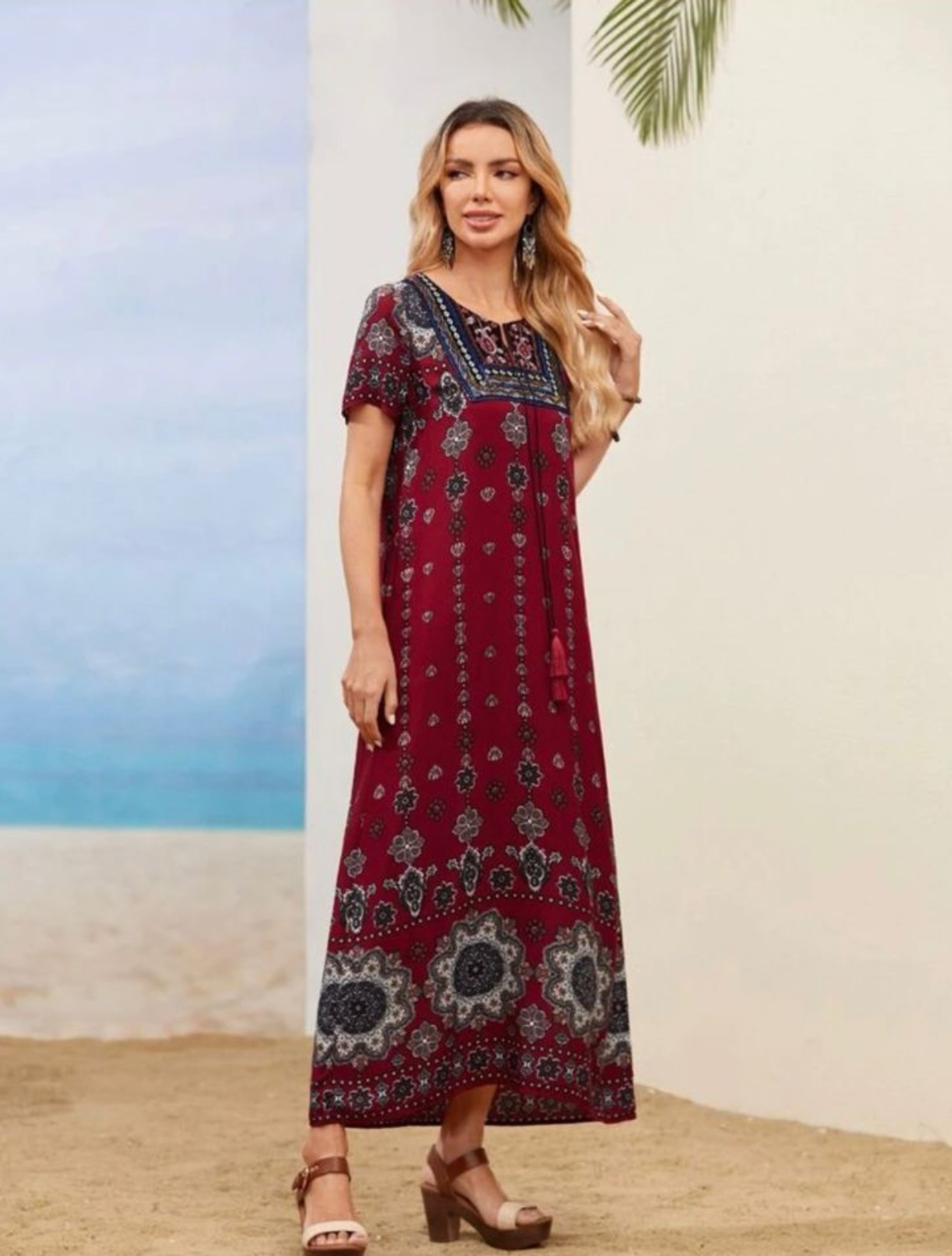 Red and black Floral & Geo Print Tunic Dress