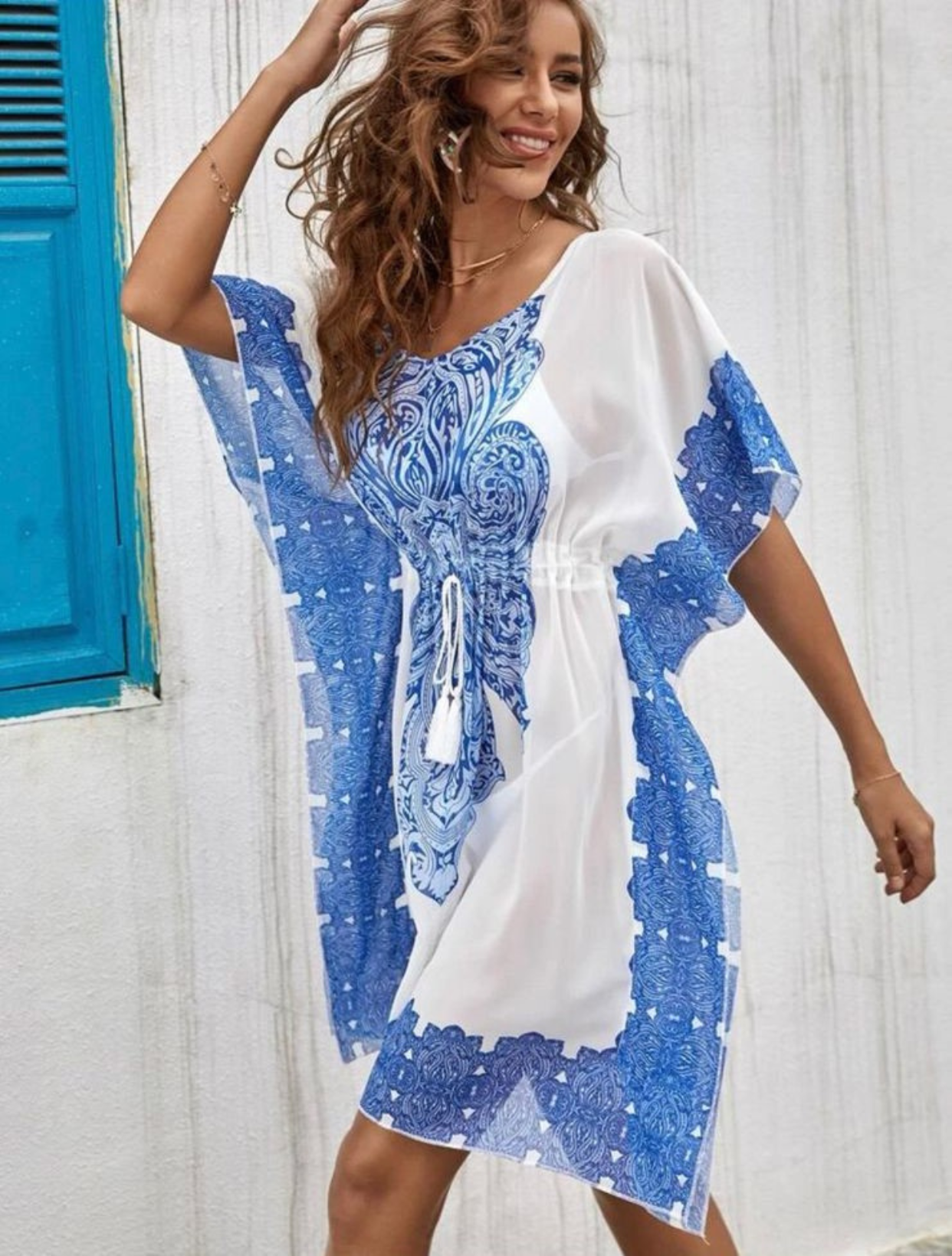 Blue & White Paisley Cover Up Dress