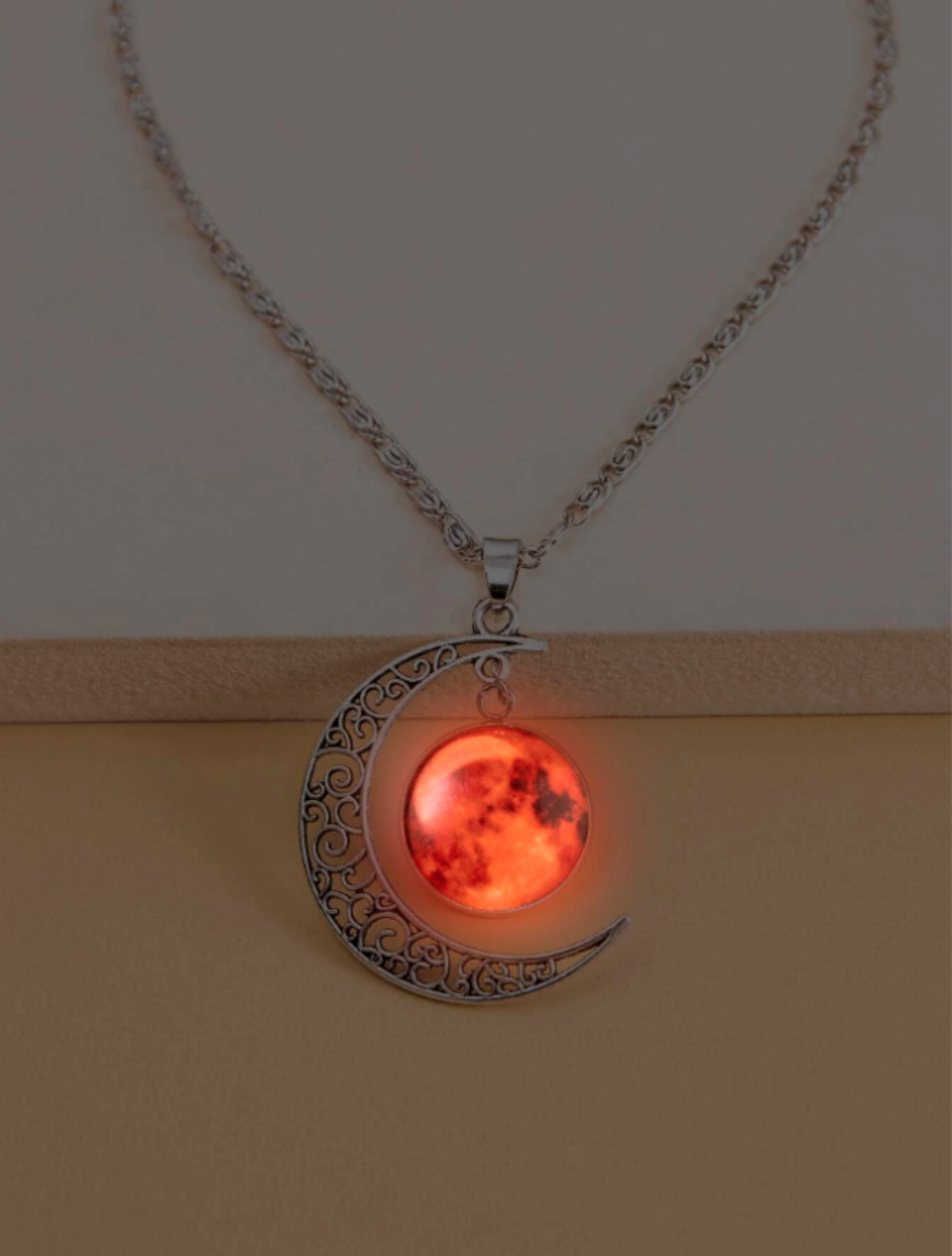 Glow In The Dark Moon Charm Necklace