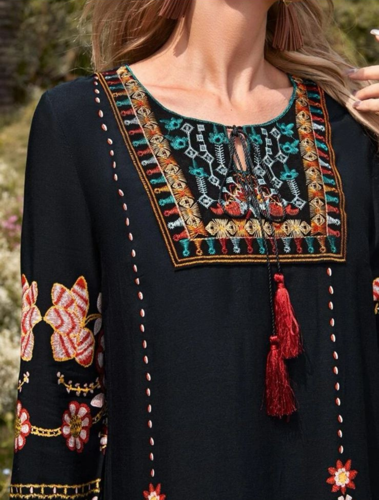 Embroidery Floral Navy Blue Dress