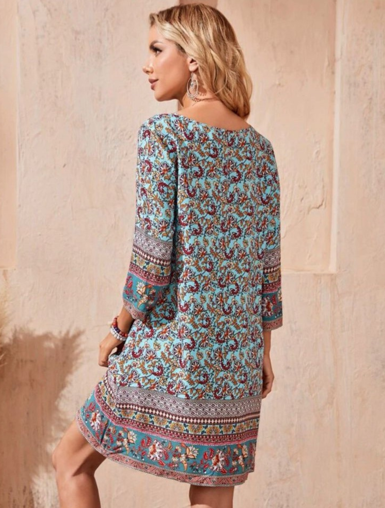 Floral V Neck Tunic Dress