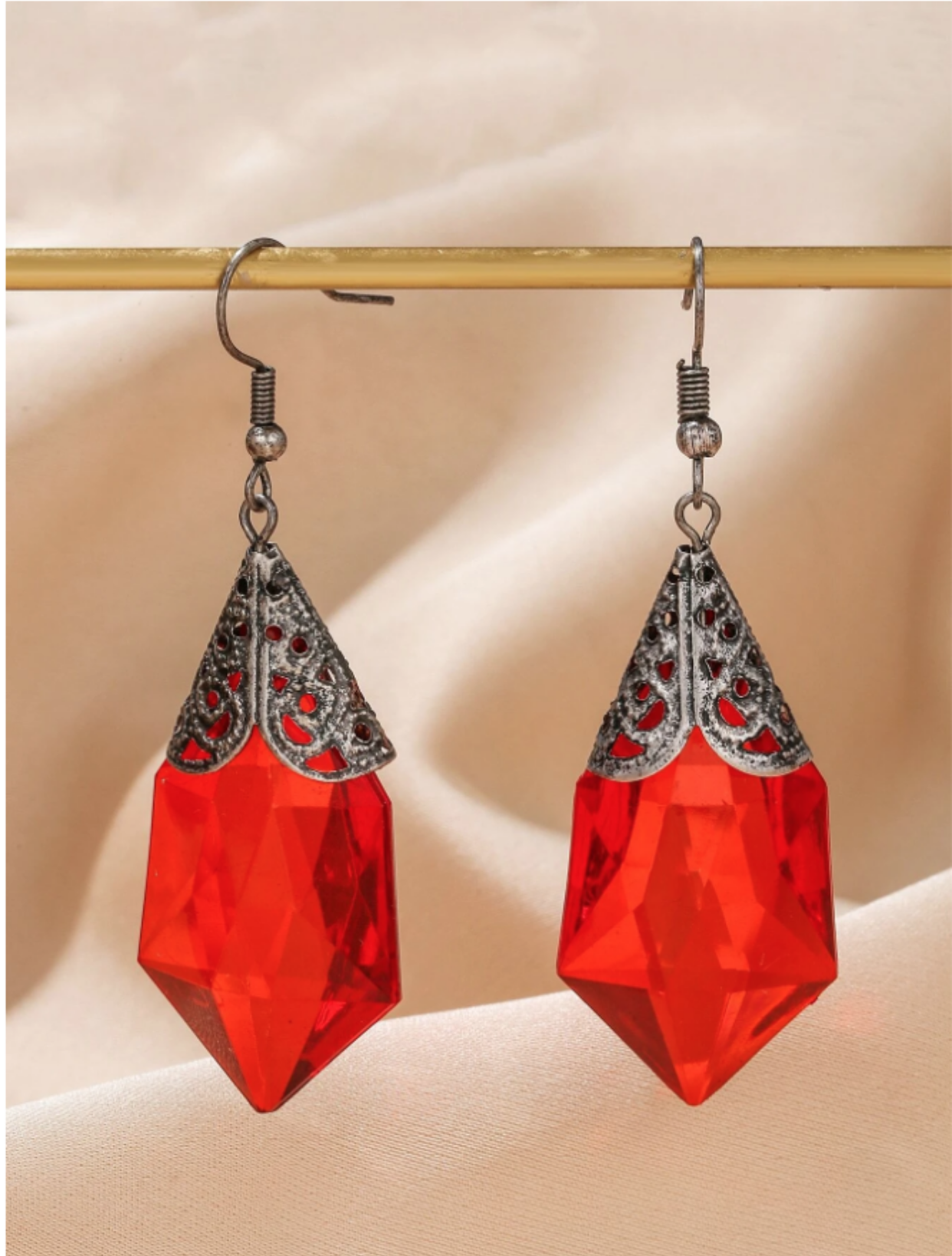 Red Geometric Drop Earrings