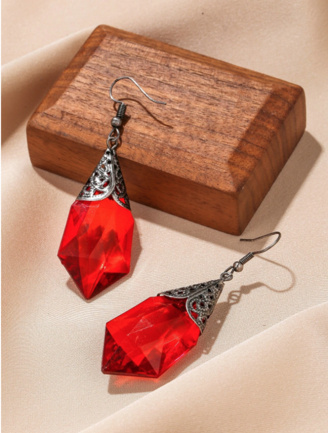 Red Geometric Drop Earrings