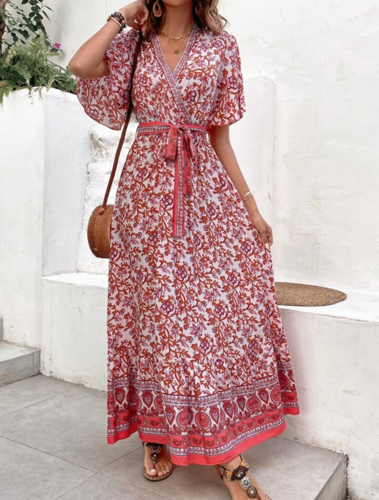 Floral Print Butterfly Sleeve Dress