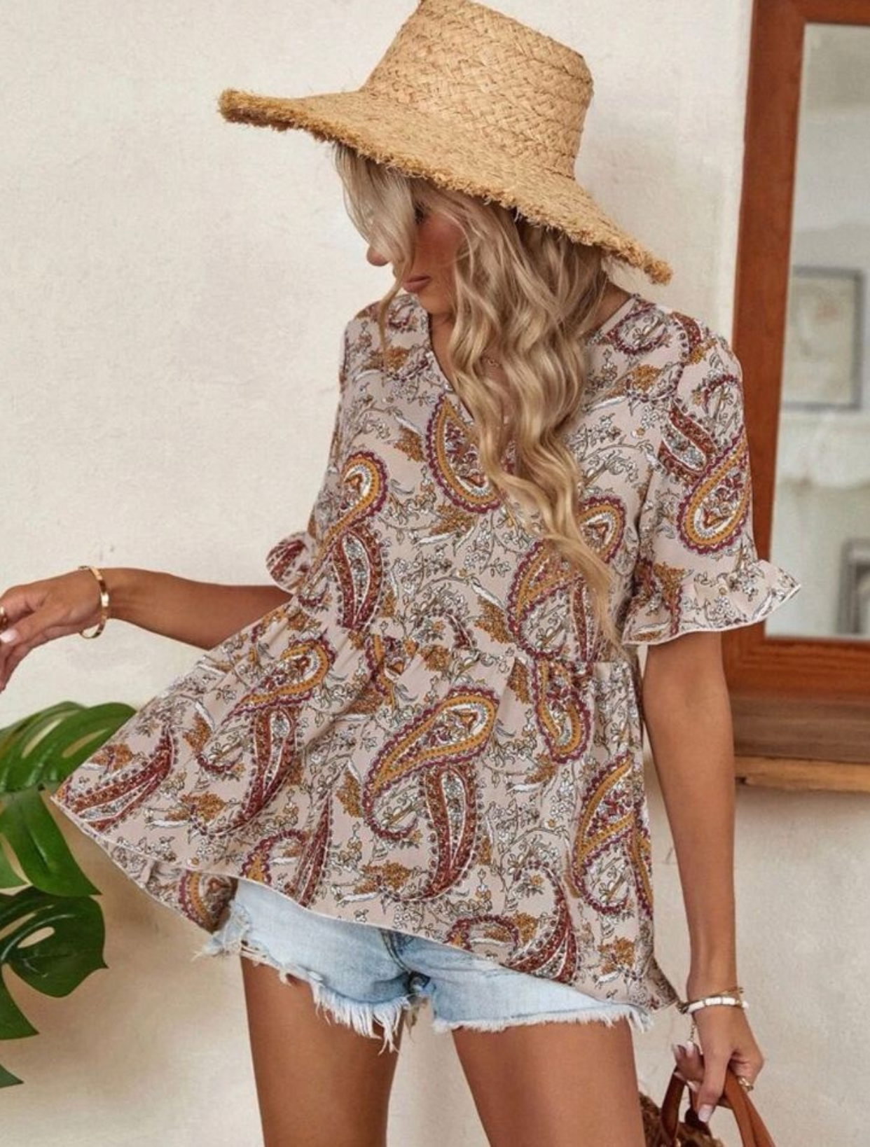 Floral and Paisley Peplum Blouse