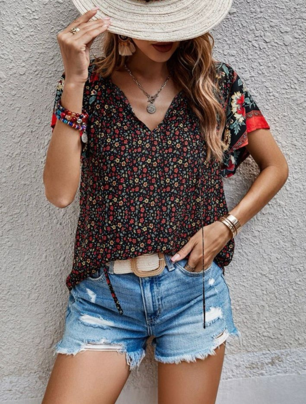 Ditsy Floral Dolman Sleeve Blouse