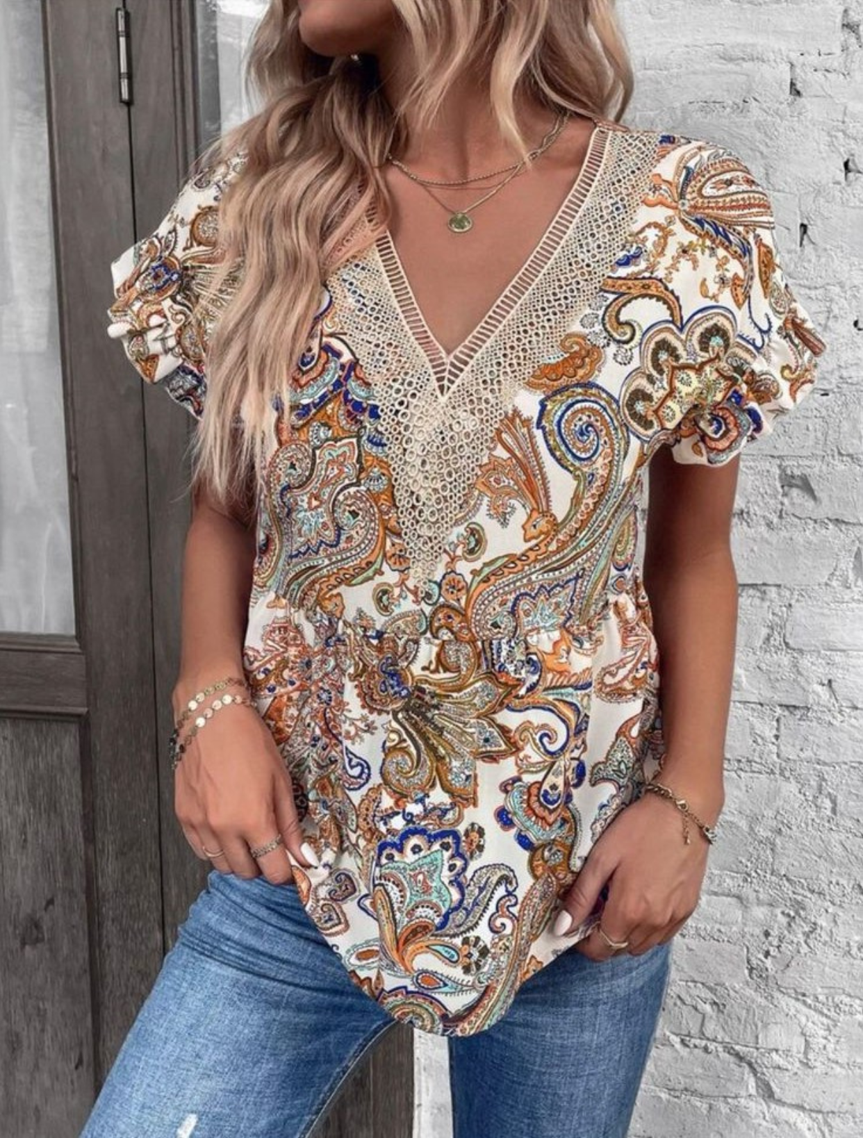 Paisley Print Flounce Peplum Blouse