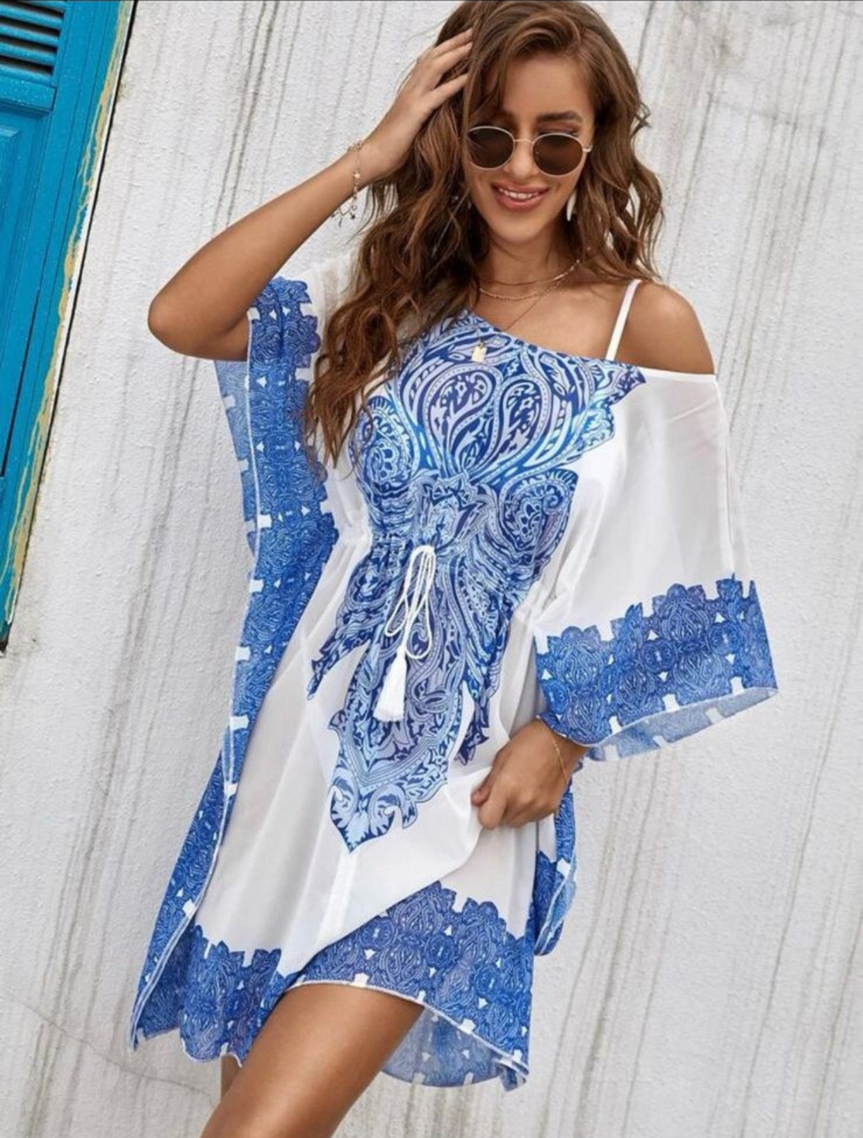 Blue & White Paisley Cover Up Dress