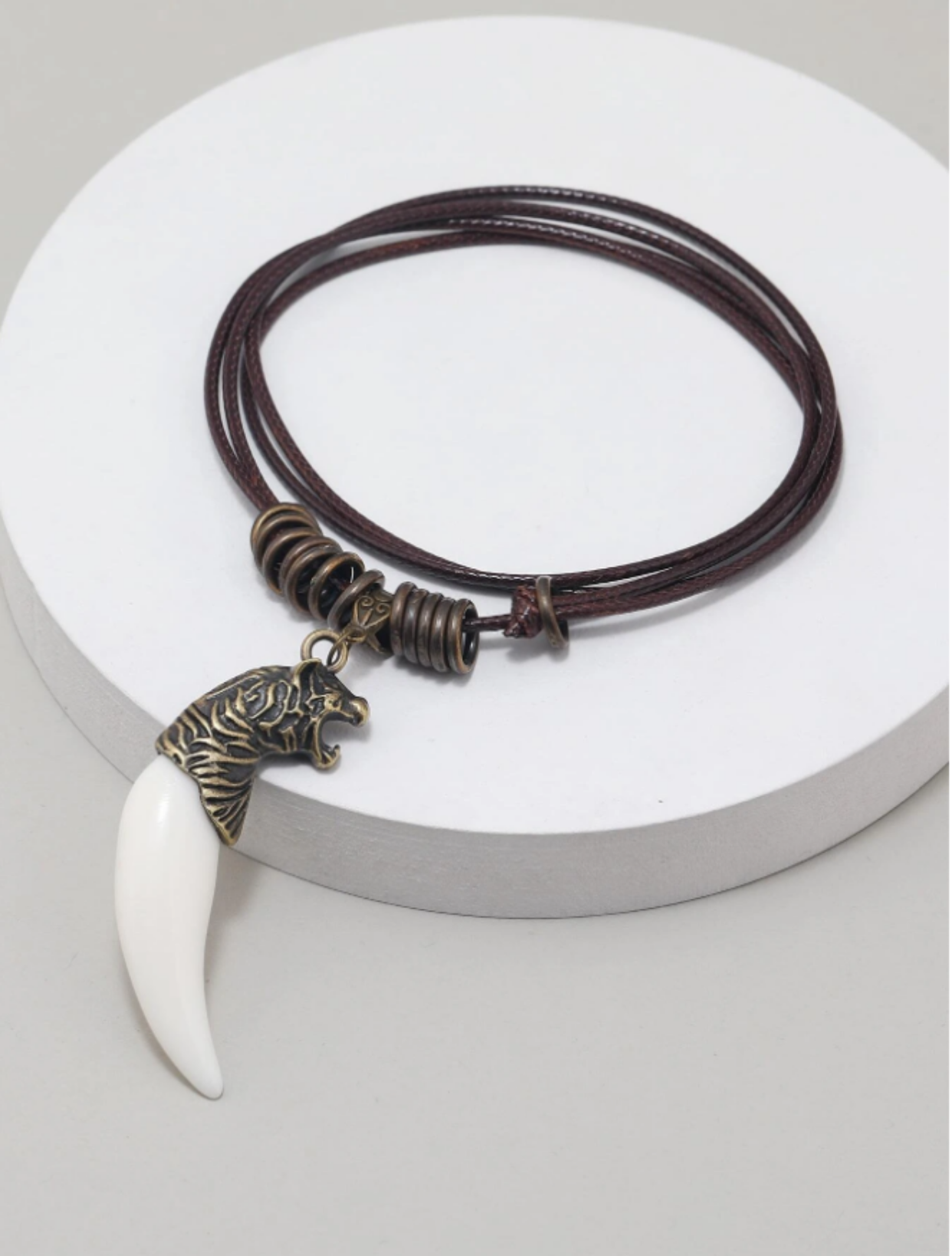 Men Leopard Head & Fang Charm Necklace