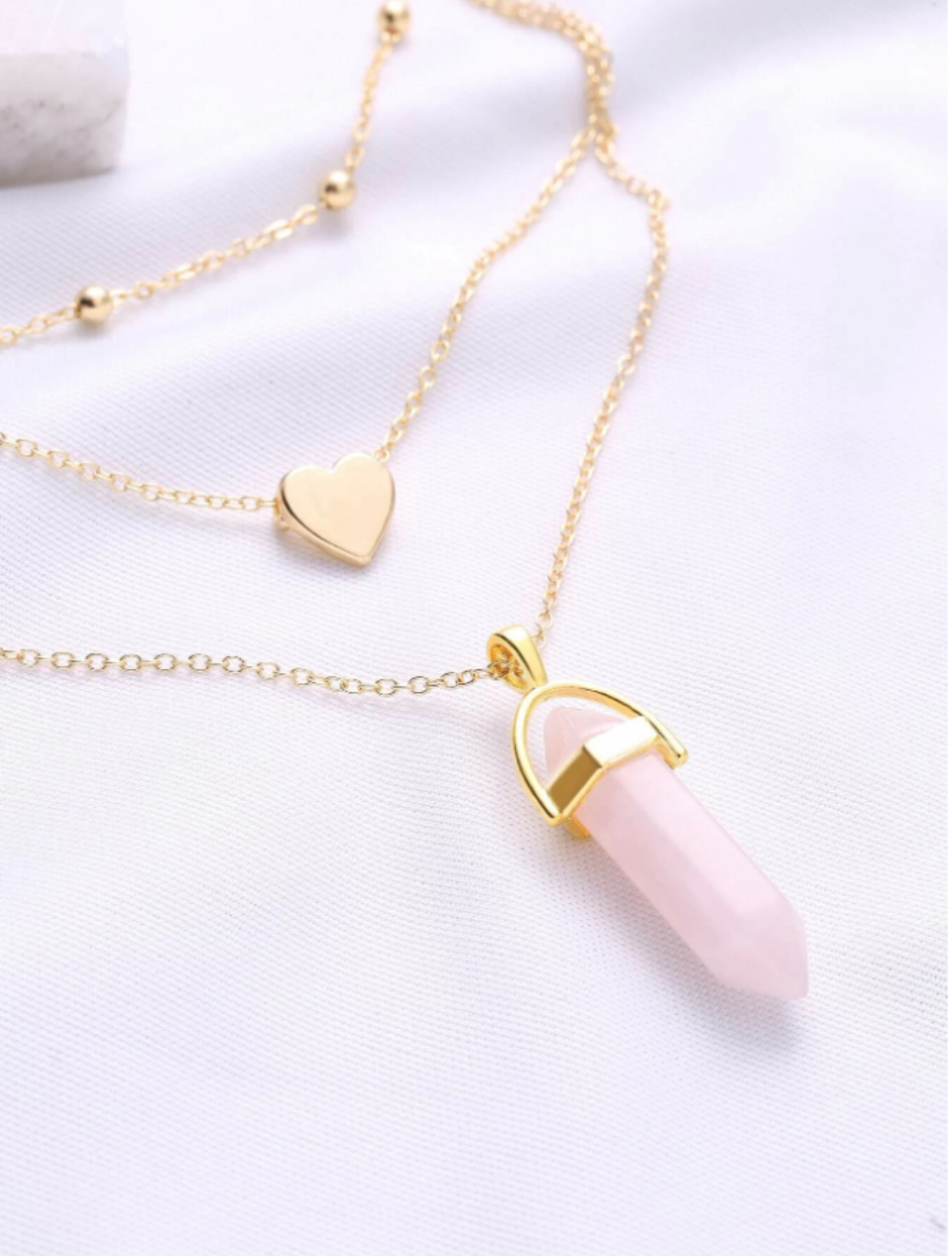 Gold Heart & Rose Pendant Layered Chain Necklace
