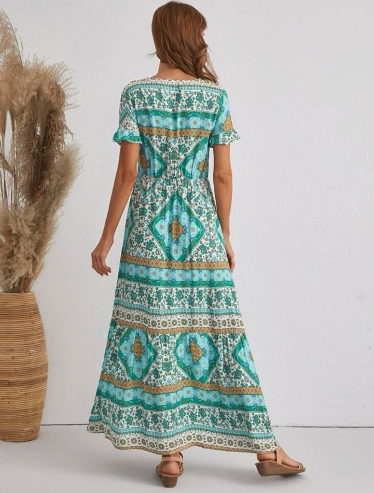 Floral and Argyle Turquoise Dress
