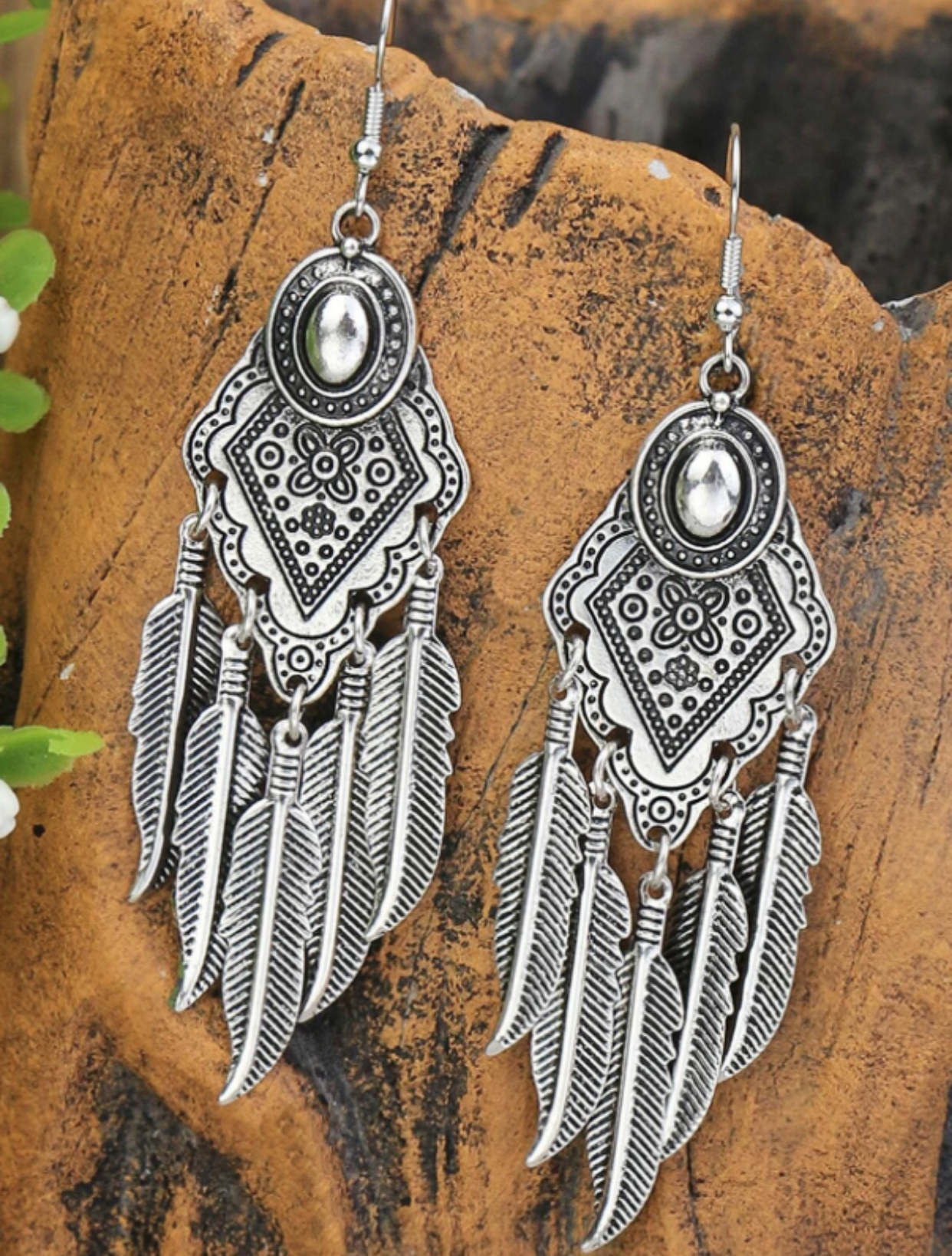 Silver Feather Tassel Drop Earrings