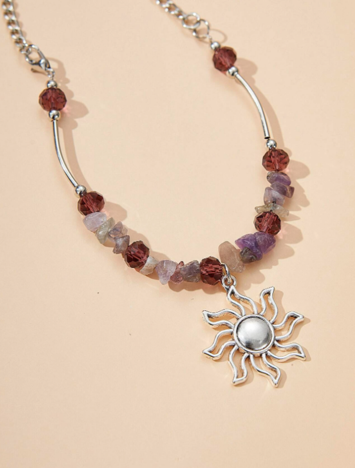 Variant Purple Stone Sun Pendant Necklace