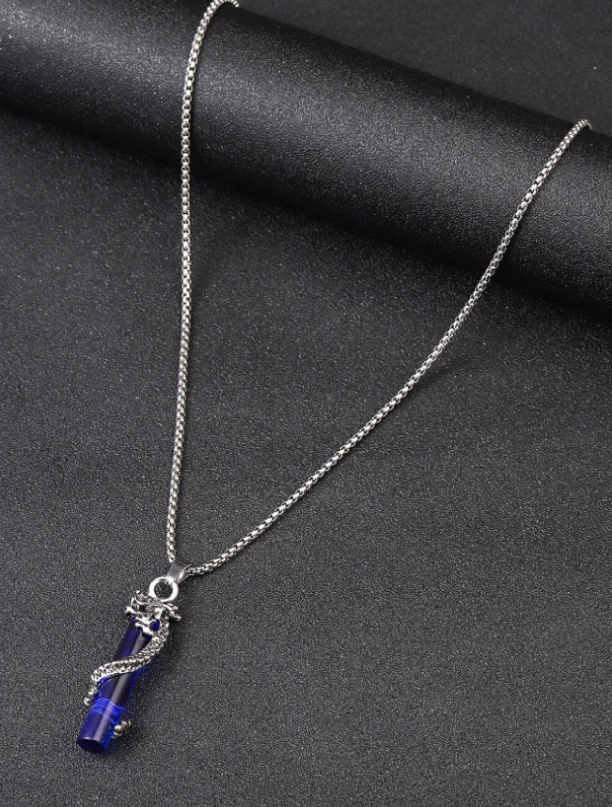 Blue Men Dragon Charm Necklace