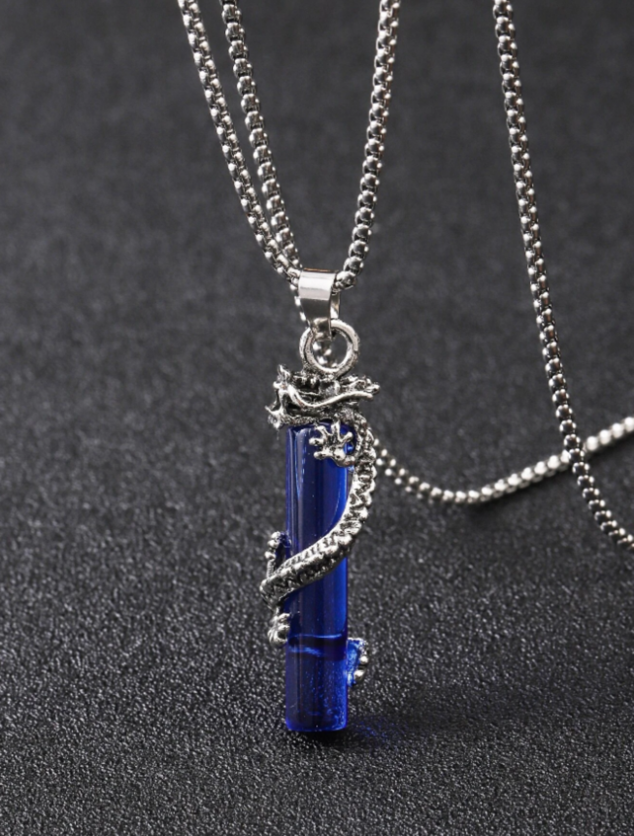 Blue Men Dragon Charm Necklace