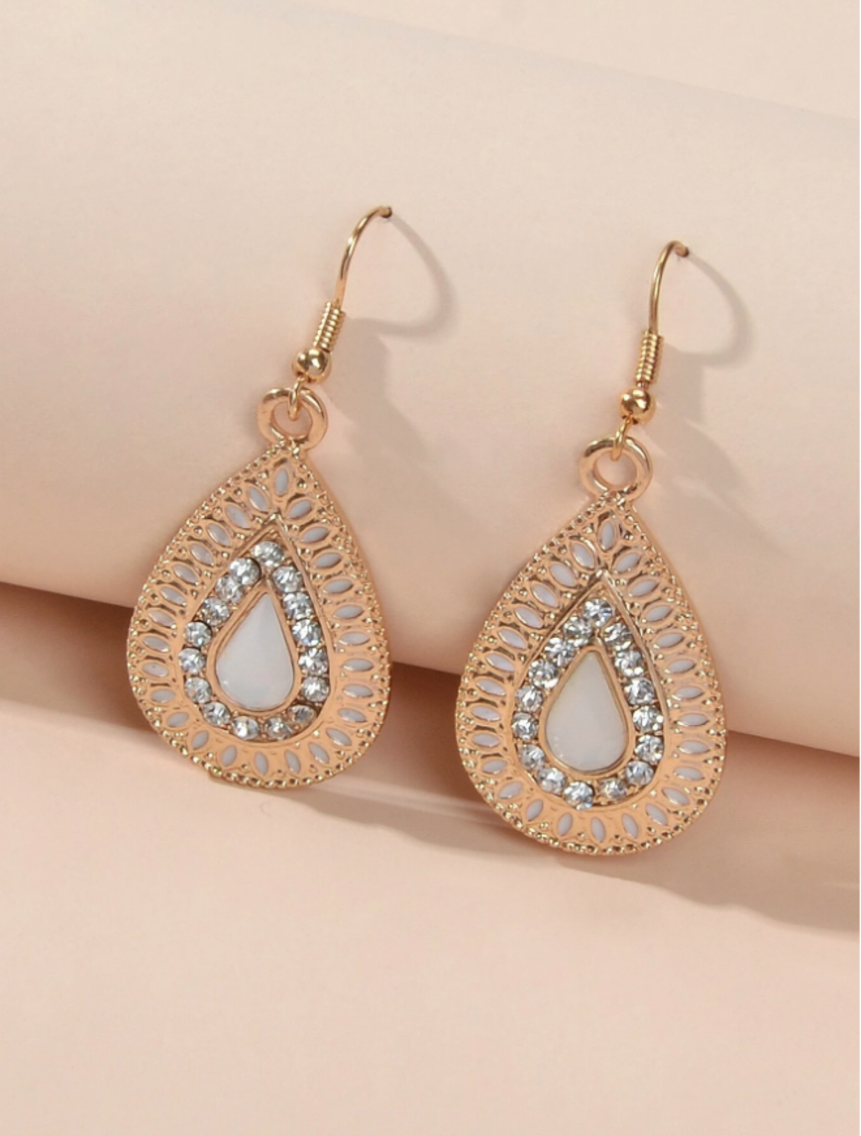 Crystal White & Gold Water Drop Earrings