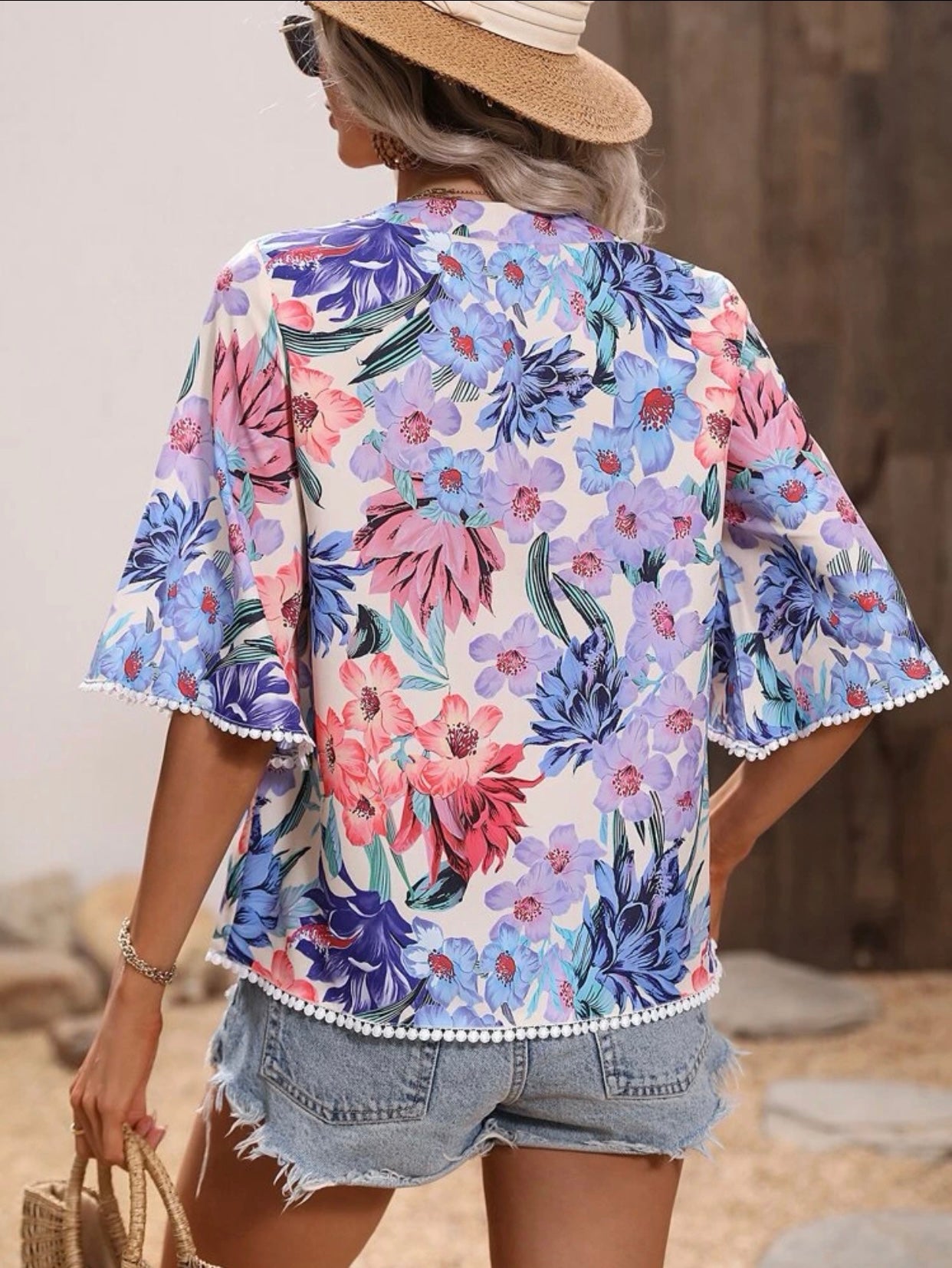 Allover Floral Print Flounce Sleeve