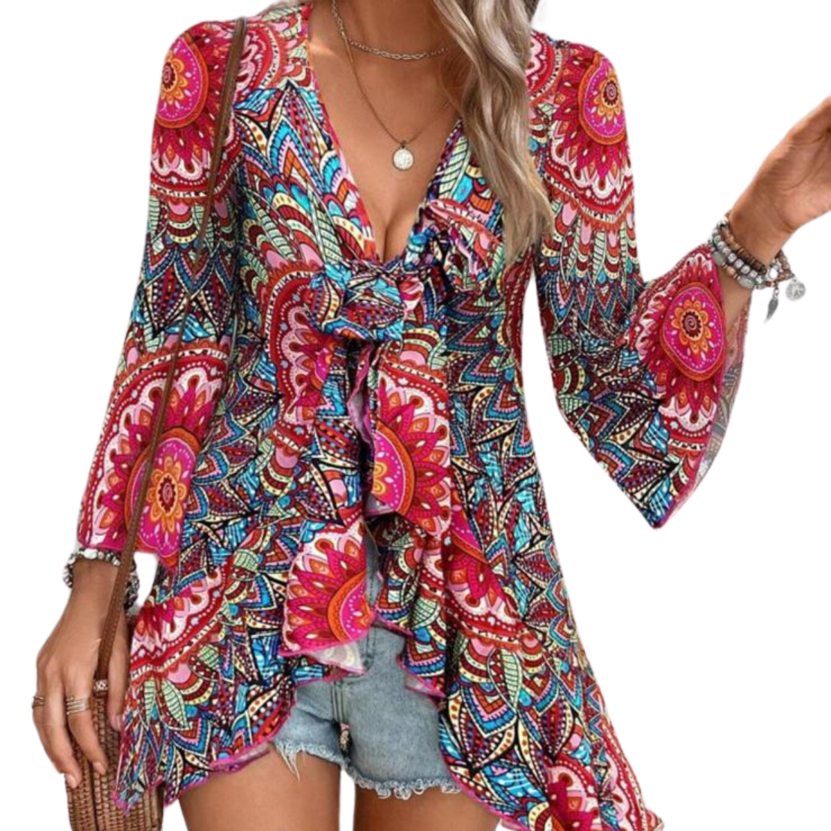Multicolor Mandala Flare Sleeve Blouse
