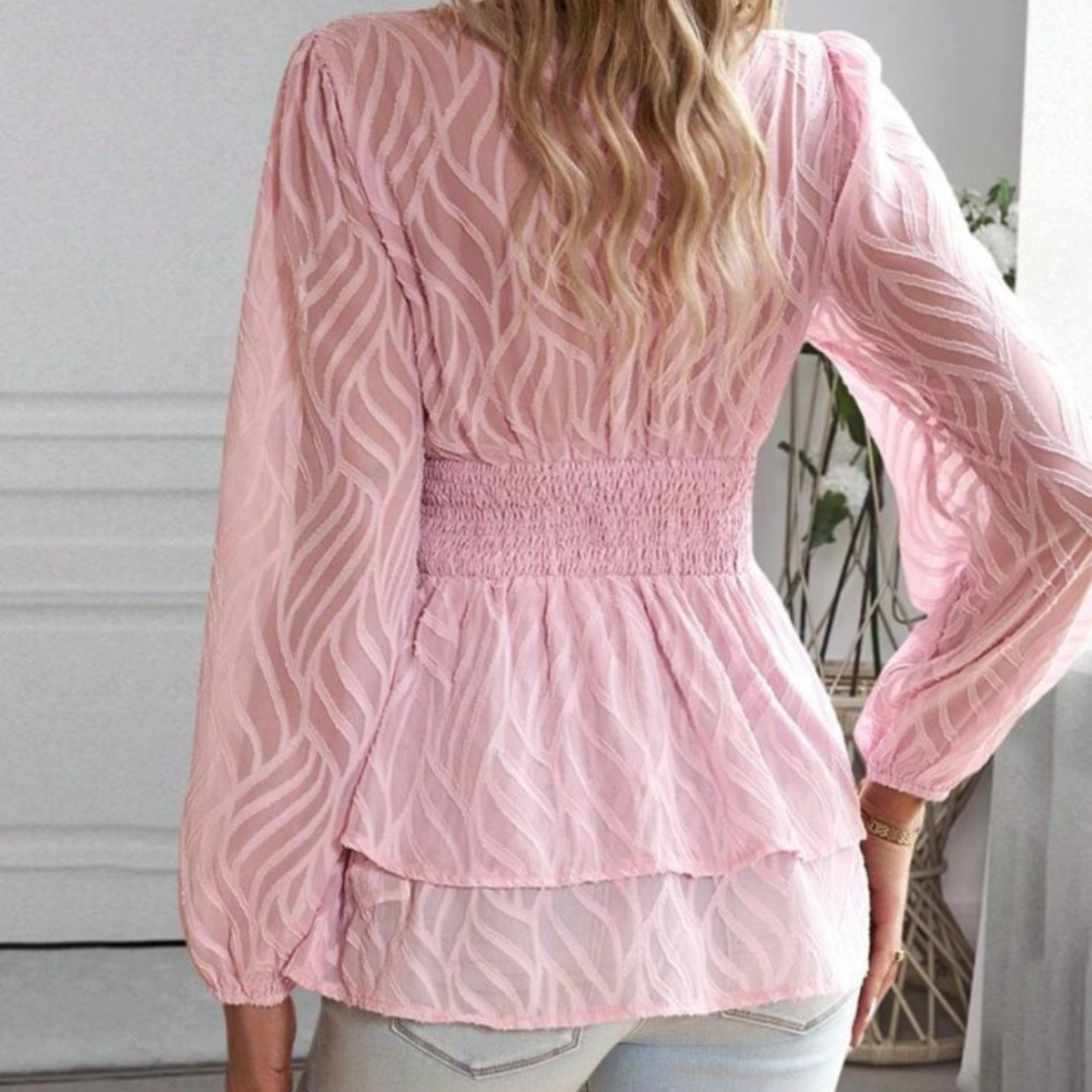 Pink Lantern Sleeve Blouse