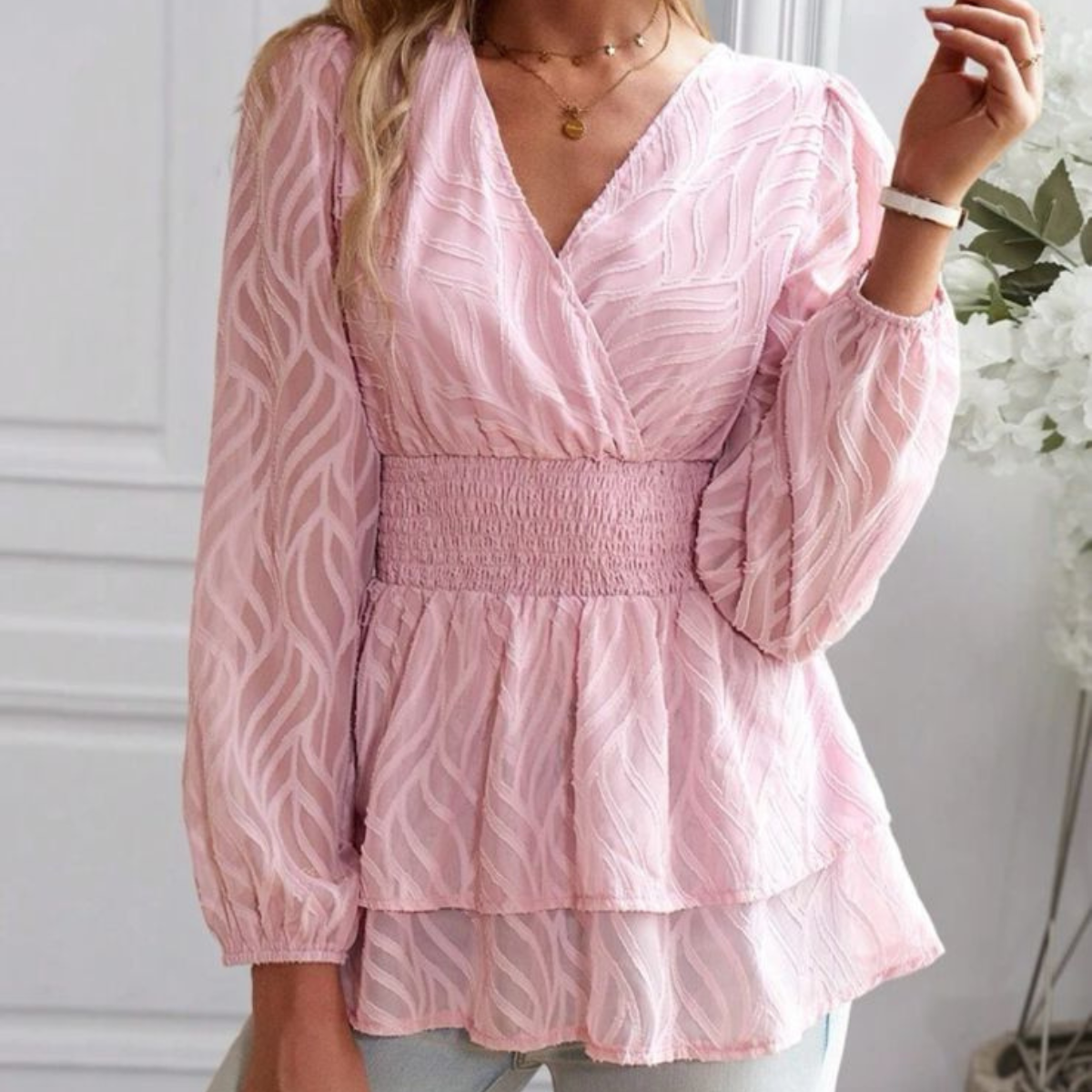 Pink Lantern Sleeve Blouse