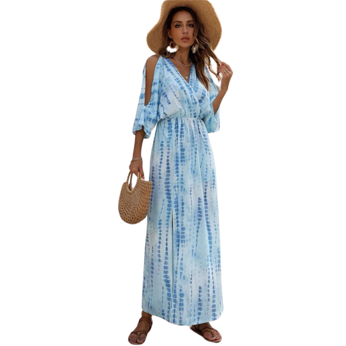 Blue and White Split Sleeve Dress