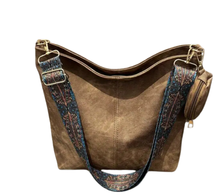 Elegant Khaki Tote Bag with Adjustable Embroidery Strap