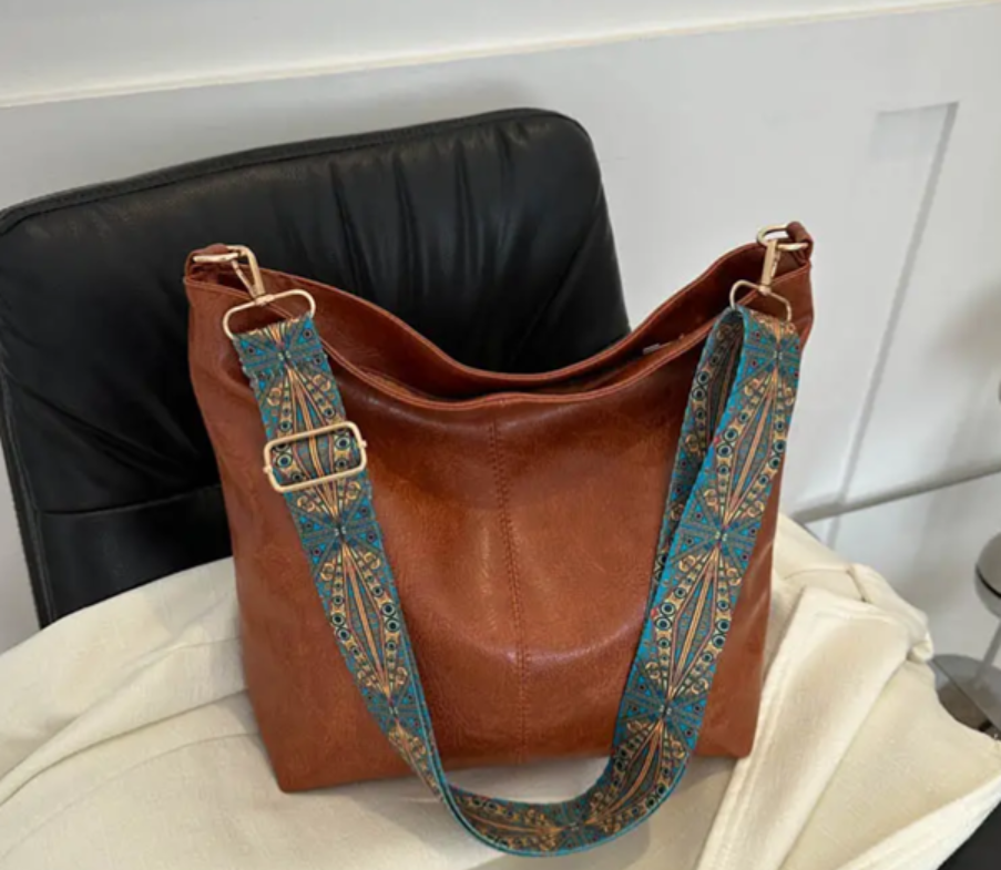 Brown Sling Bag with Adjustable Embroidery Strap