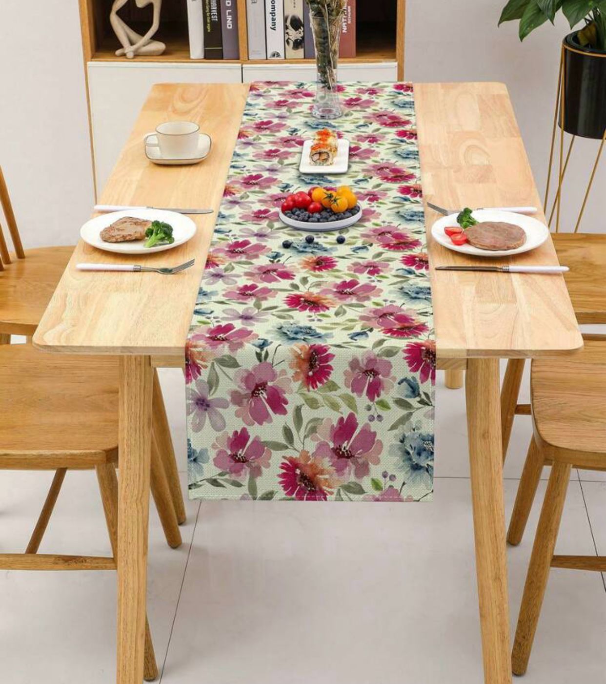 DIfferent Shades of Pinks and Blues Floral Table Runner