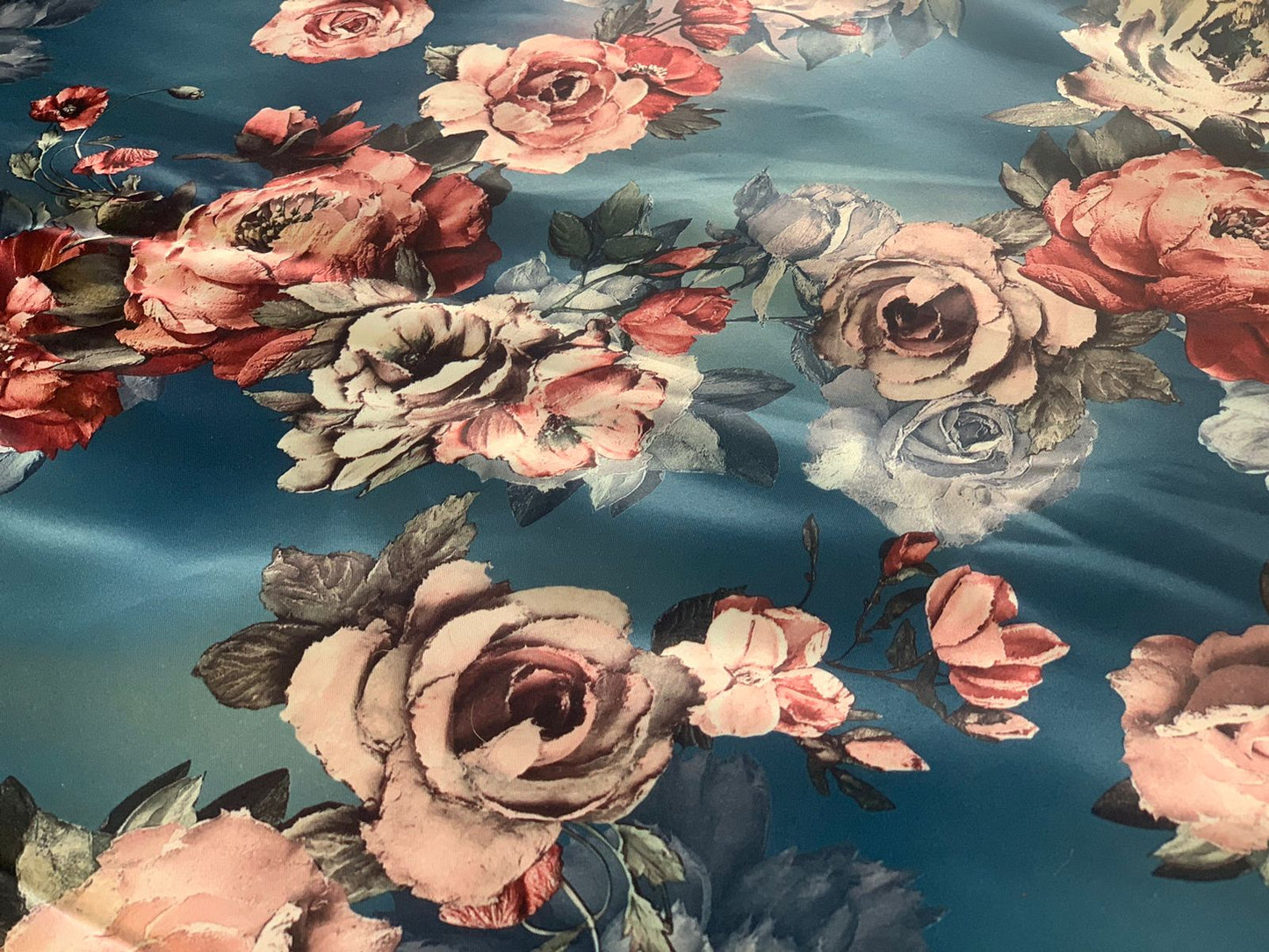 Roses on Blue Satin Pillowcases