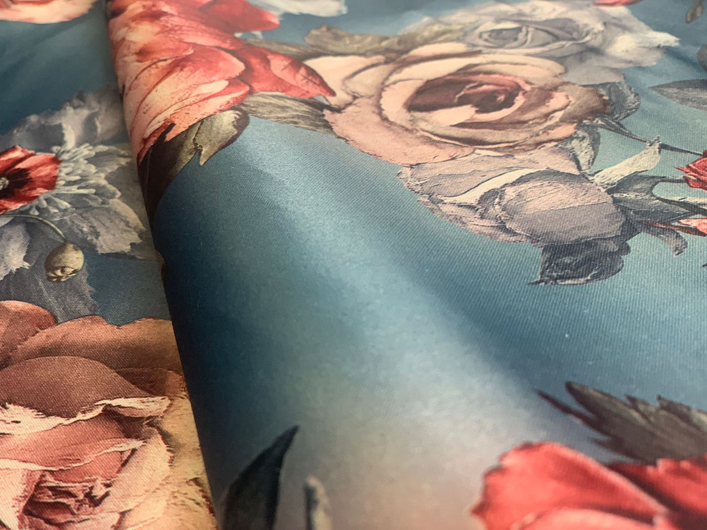 Roses on Blue Satin Pillowcases