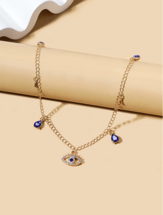 Royal Blue & Gold Eye Charm Necklace
