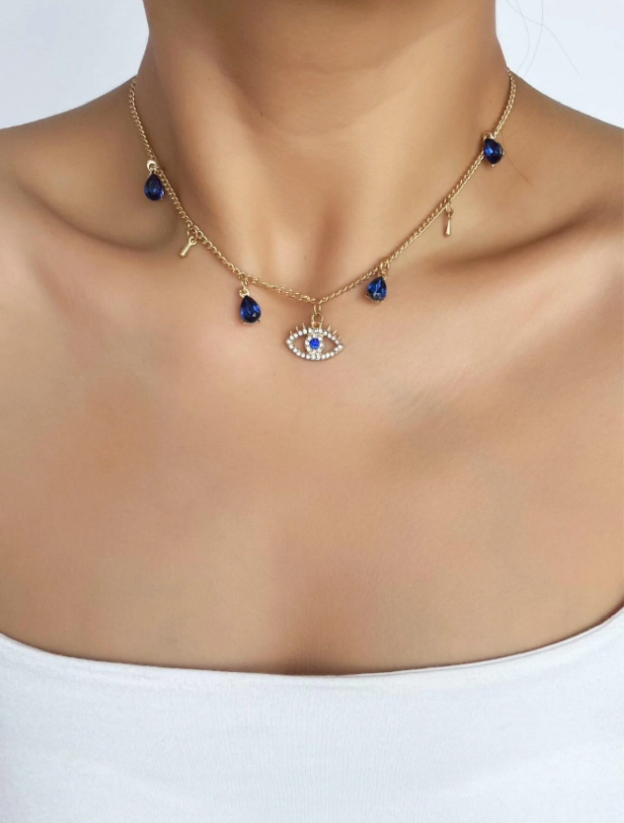 Royal Blue & Gold Eye Charm Necklace