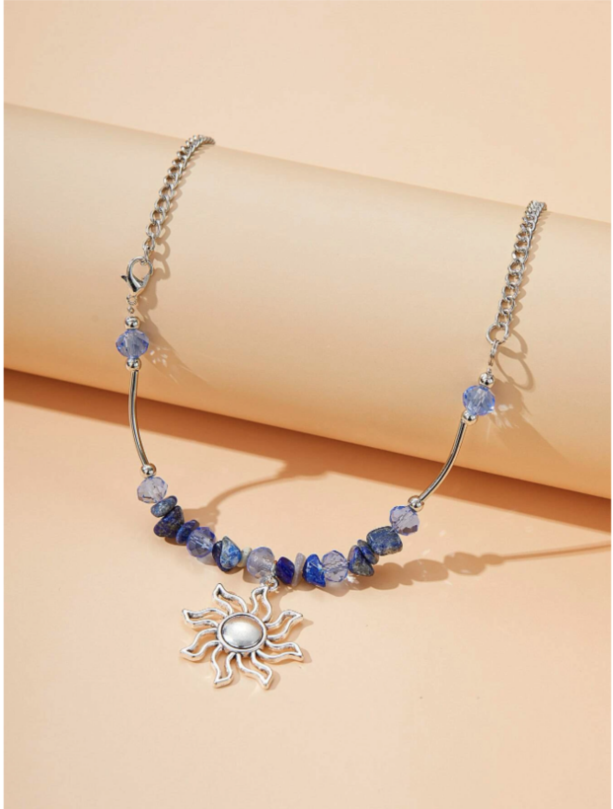 Blue Stone Sun Pendant Necklace