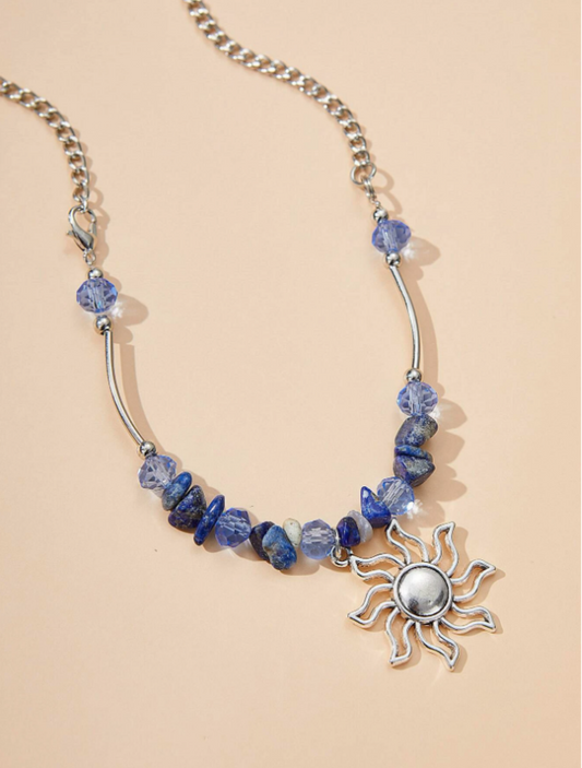 Blue Stone Sun Pendant Necklace