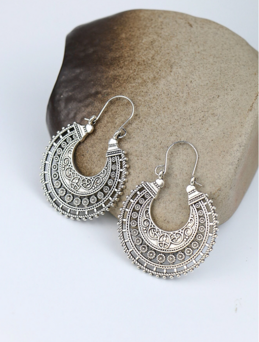 Silver Geometric Hollow Out Dangle Earrings