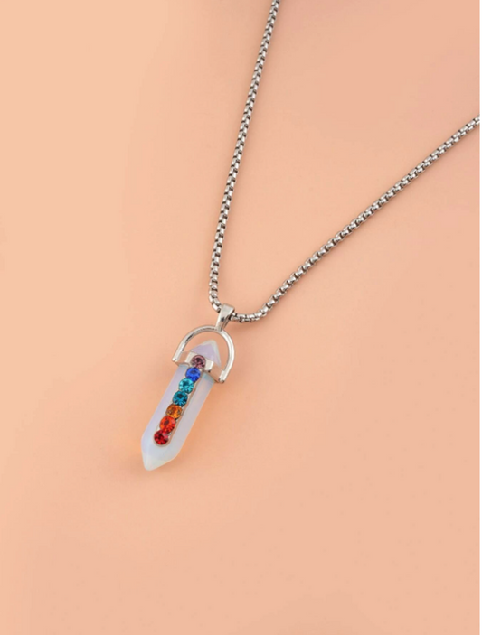 White and Chakra Colour Geometric Necklace