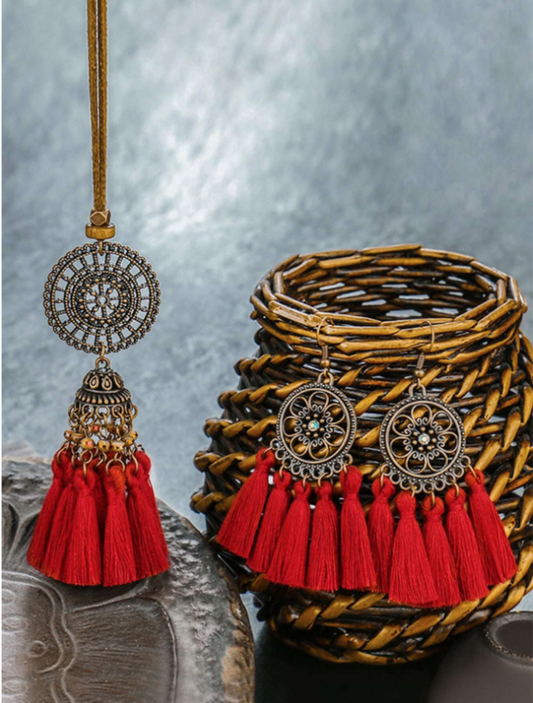 Red Charm Necklace & Earrings