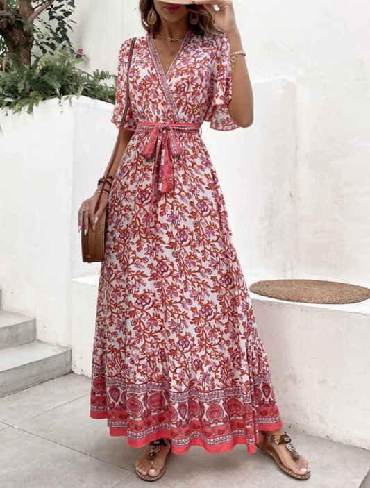 Floral Print Butterfly Sleeve Dress