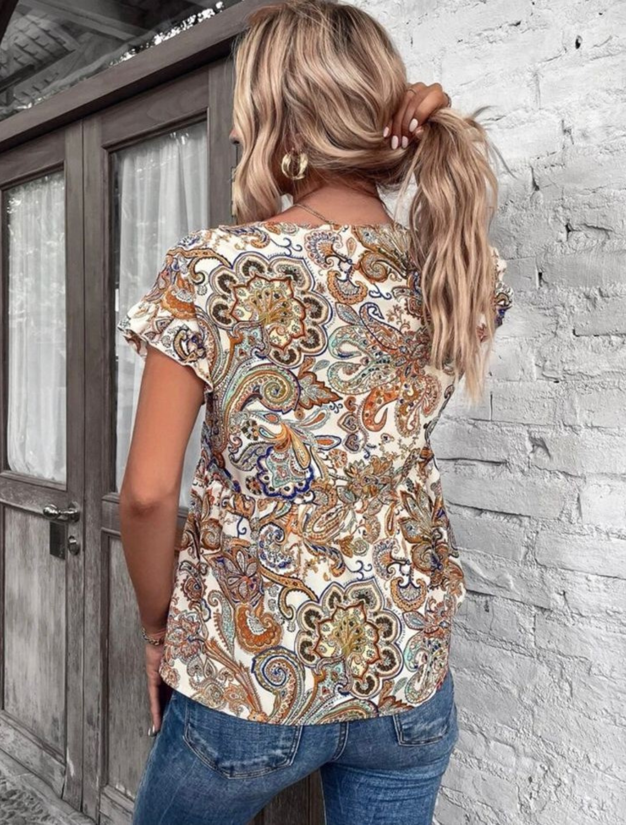 Paisley Print Flounce Peplum Blouse
