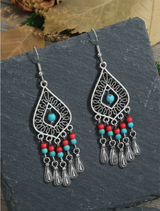 Turquoise & Red Decor Drop Earrings