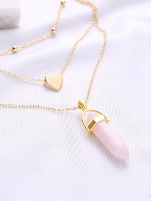 Gold Heart & Rose Pendant Layered Chain Necklace