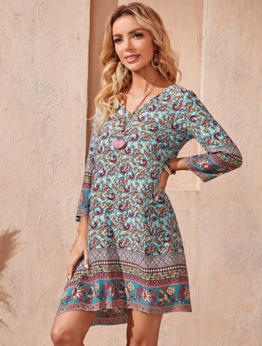 Floral V Neck Tunic Dress
