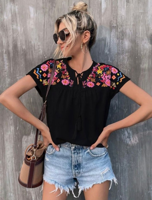 Embroidery Batwing Blouse