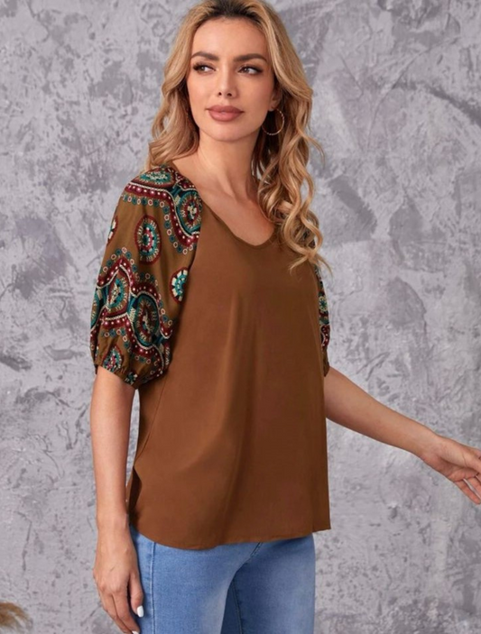 Brown Raglan Sleeve Top