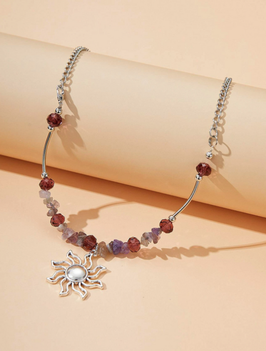 Variant Purple Stone Sun Pendant Necklace